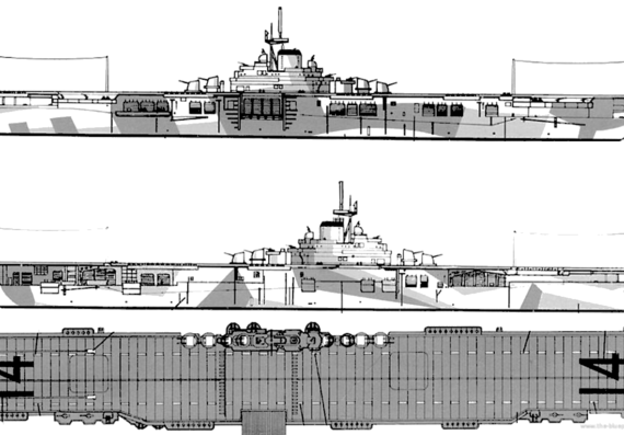 Авианосец USS CV-14 Ticonderoga [Aircraft Carrier] - чертежи, габариты, рисунки